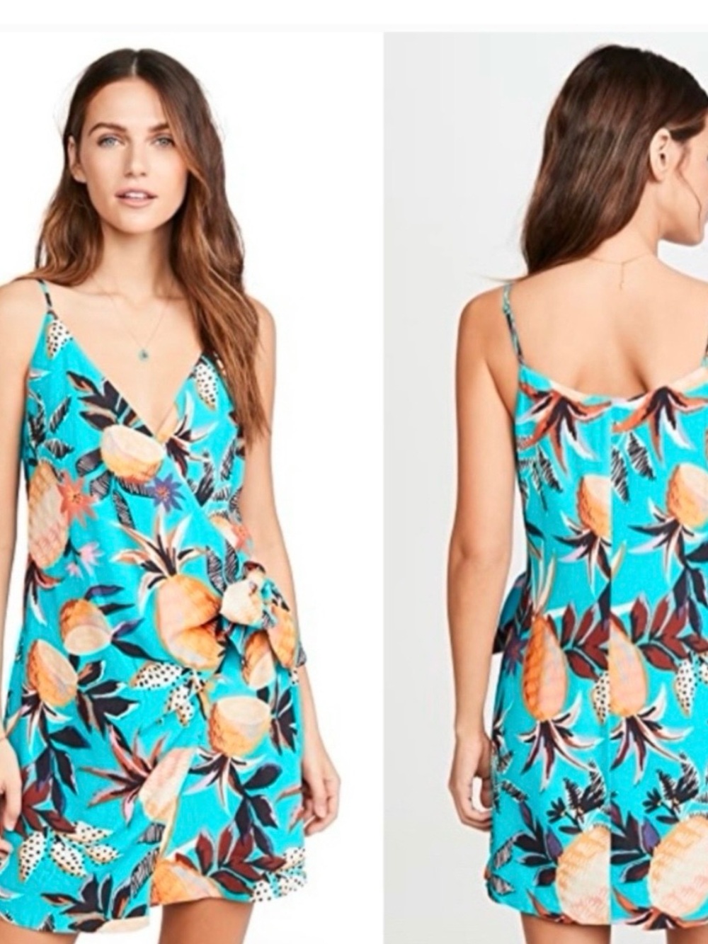 NWOT FARM Rio Turquoise Pineapple Print Slip Cover-Up